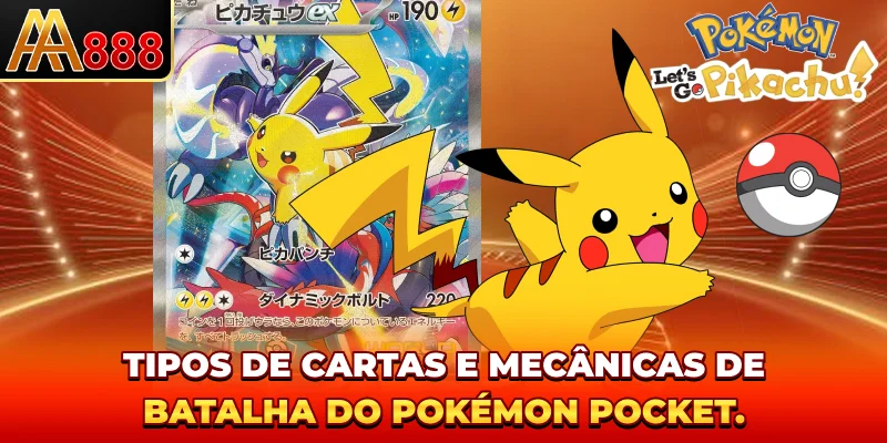 Tipos de cartas e mecânicas de batalha do Pokémon Pocket.